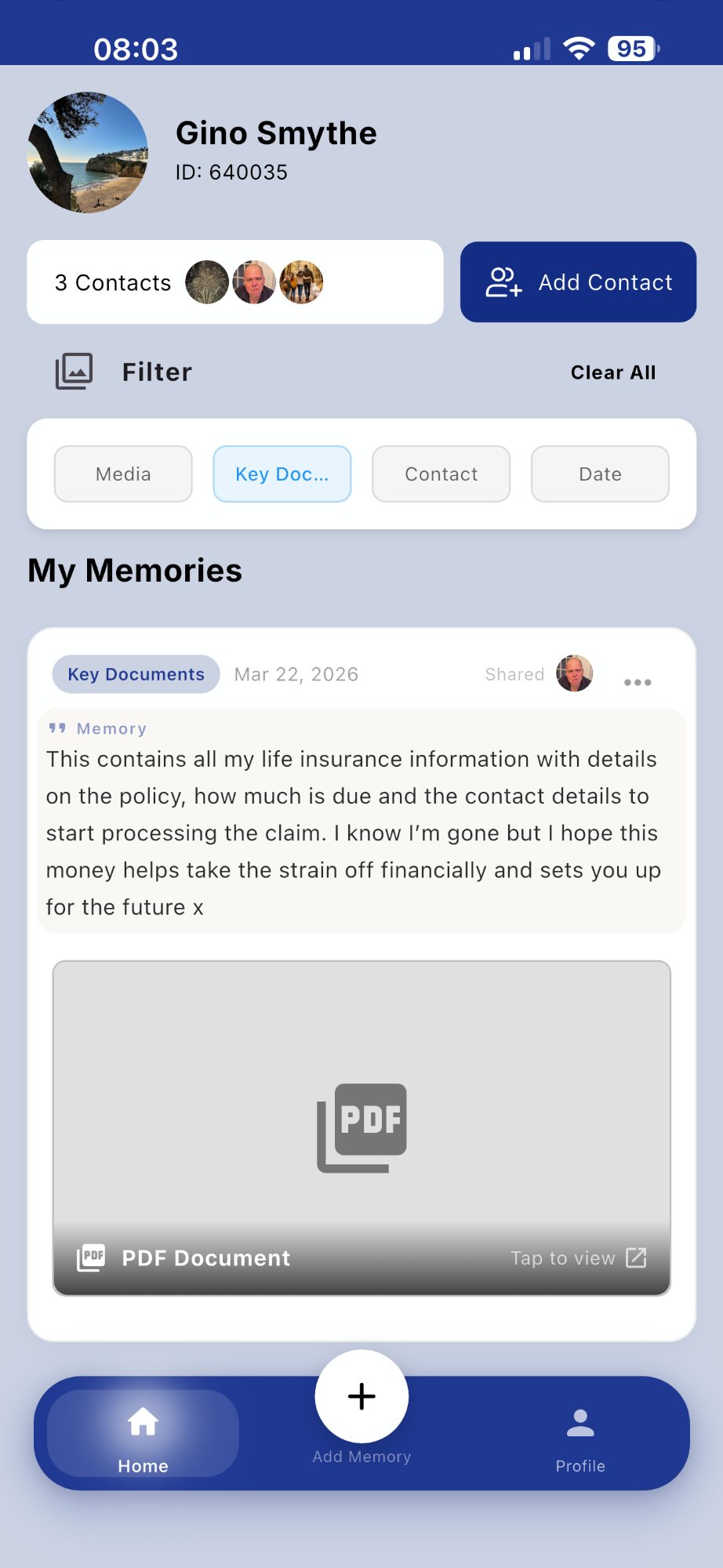 Will information and life admin screen