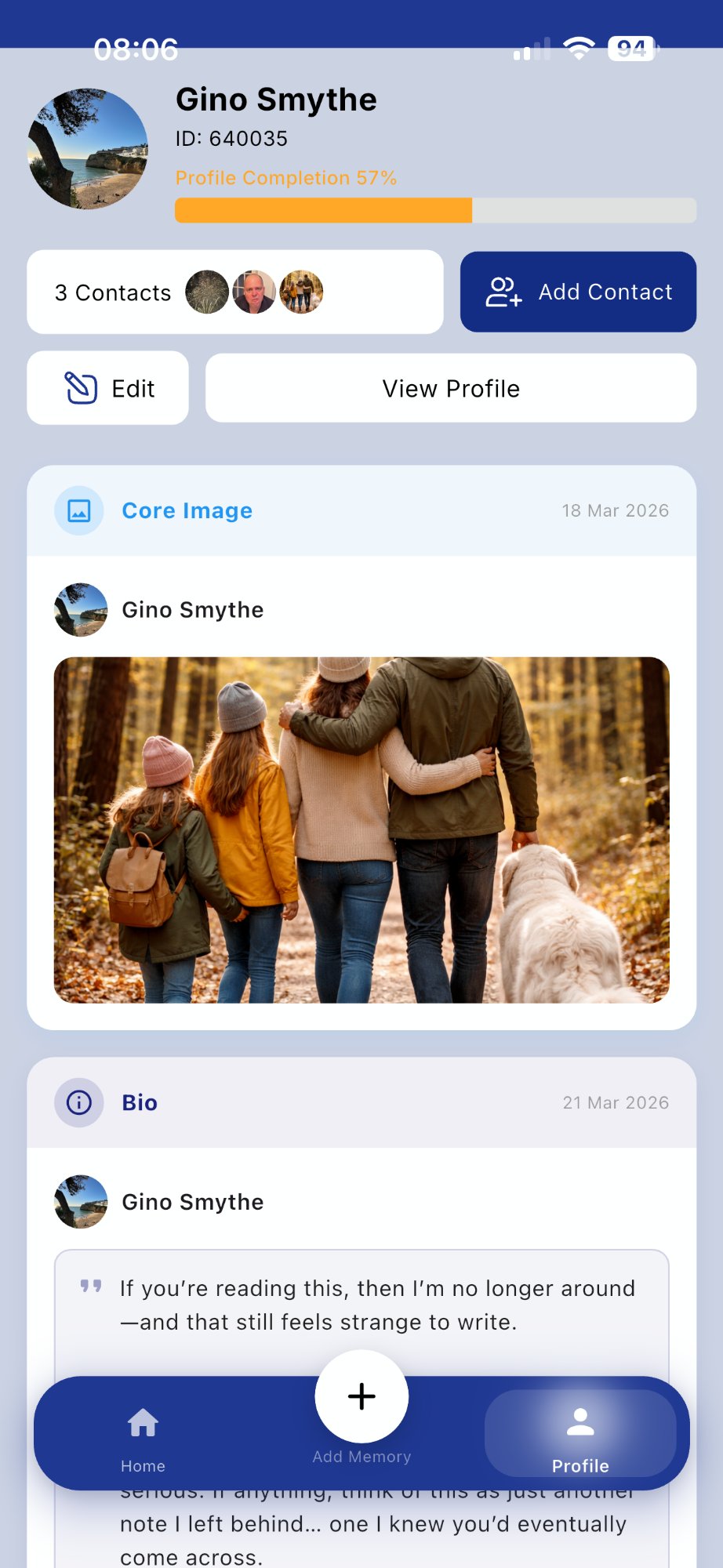 rMembr profile showing a legacy message